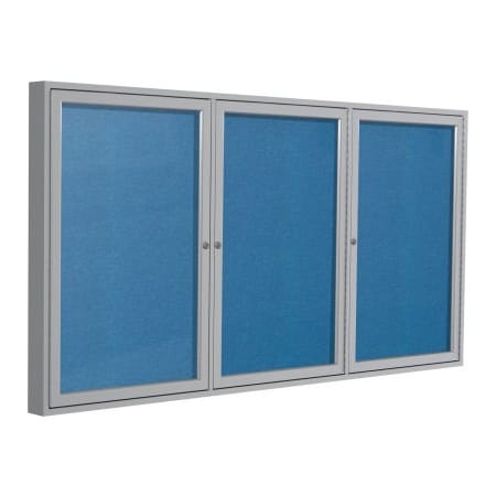 Ghent Ghent Enclosed Bulletin Board, Outdoor, 3 Door, 96"W x 48"H, Ocean Vinyl/Silver Frame PA34896VX-191